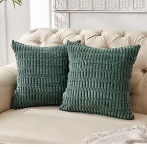 Green Corduroy Textured Throw Pillows SMALL 16x16” (2pack)